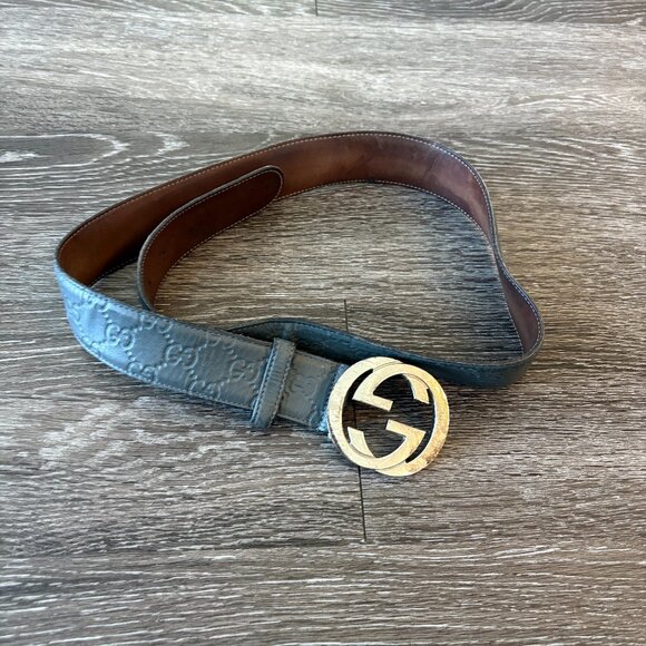 Gucci Interlocking G Leather Belt 90/36 Brown Guccissima 114876 Distressed READ - Picture 1 of 8